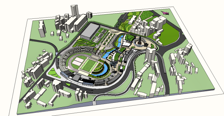 绿城诸暨商业内街建筑设计资料下载-体育场改造为商业内街项目SU模型