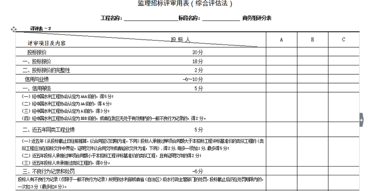 监理招标评标方法和标准（共9页）-监理招标评审表