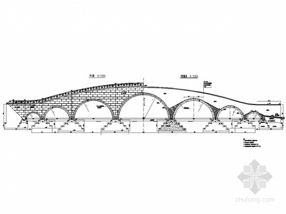 市政住宅小区7孔85米人行拱桥施工图