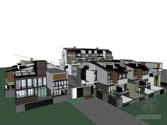 洋房模型下载资料下载-洋房住宅群SketchUp模型下载