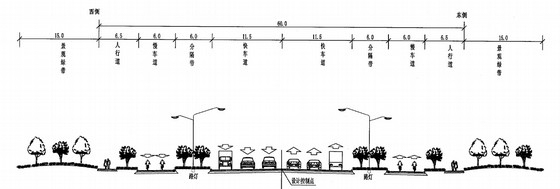 [安徽]双向六车道市政道路及交通工程施工图设计97页-标准横断面图 