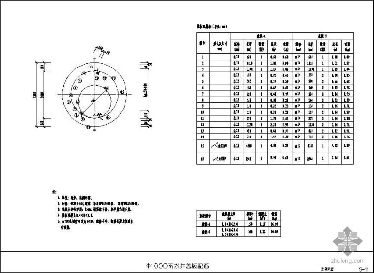 1000雨水检查井资料下载-Φ1000雨水检查井盖板配筋图