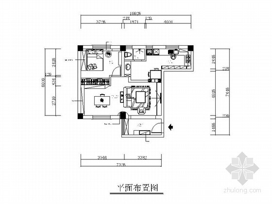 地中海风格卧室吊顶图资料下载-地中海风格小户型一居室装修图