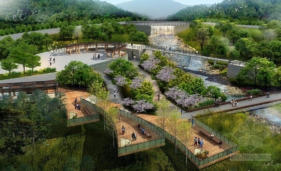 [重庆]绿色养生森林公园总体设计方案-鸟瞰效果图 