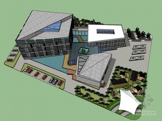 美国威茨创意中心资料下载-创意中心建筑SketchUp模型下载