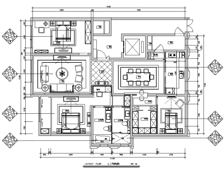 140平施工图效果图资料下载-[内蒙古]低奢风格平层三居室样板房设计施工图（附效果图）