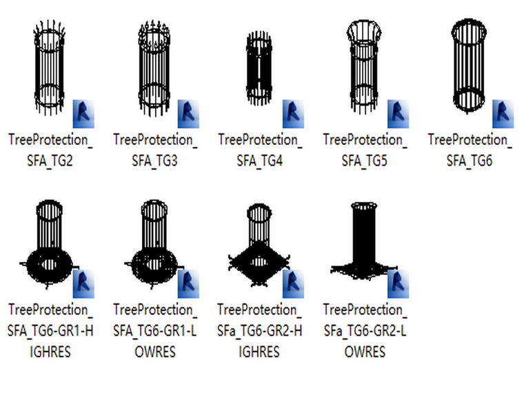 景观园林bim资料下载-BIM族库-园林-基础设施-树栅栏防护