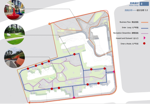 [江苏]极简折线型现代商住豪宅社区景观设计方案-流线分析图