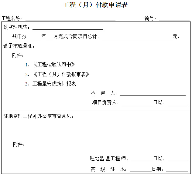 [合肥]码头水运工程质量管理统一用表（表格齐全）-工程（月）付款申请表