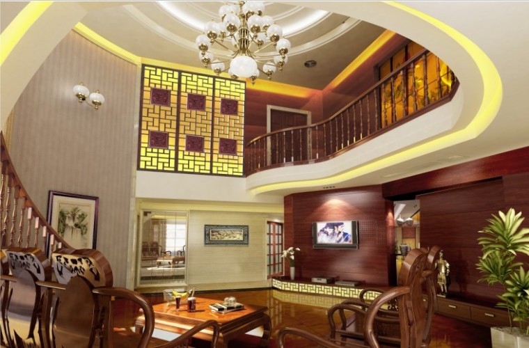 中式饭店室内设计效果图资料下载-某中式豪华别墅室内设计施工图及效果图