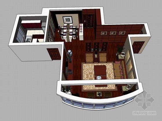住宅室内装饰装修模型资料下载-中式室内装饰SketchUp模型下载
