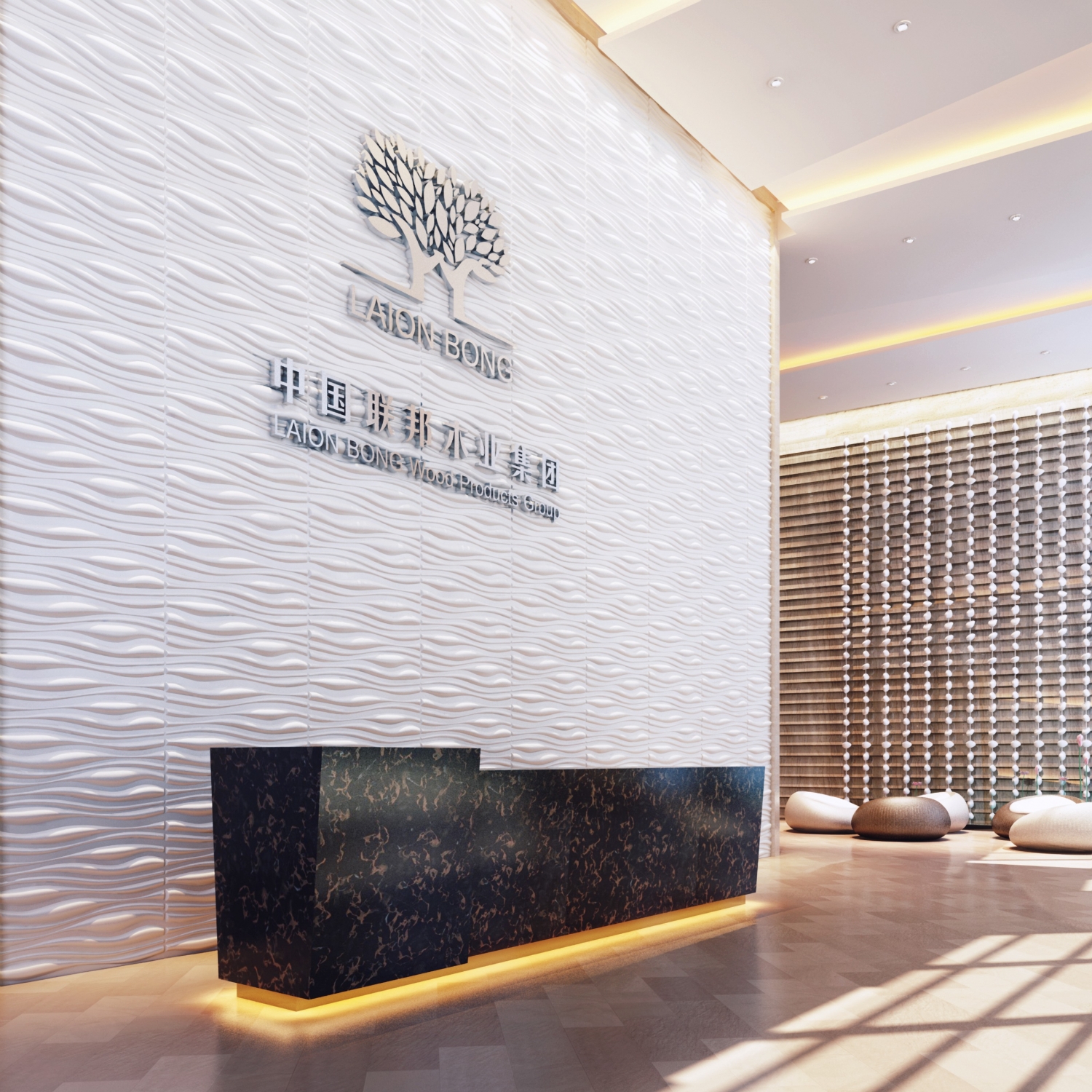 [分享]公司前台办公空间3d背景墙板效果图