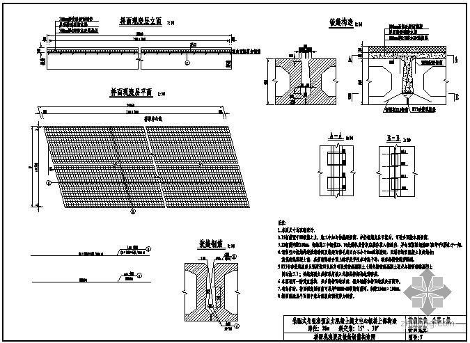 装配式先张法预应力混凝土简支空心板桥上部构造通用图（跨径20m、公路-Ⅰ级、1.25m板宽）-桥面现浇层及铰逢钢筋构造图 