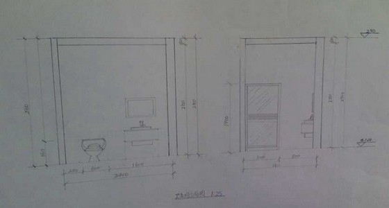 某现代简约风格一居室装修室内设计方案-卫生间立面图 
