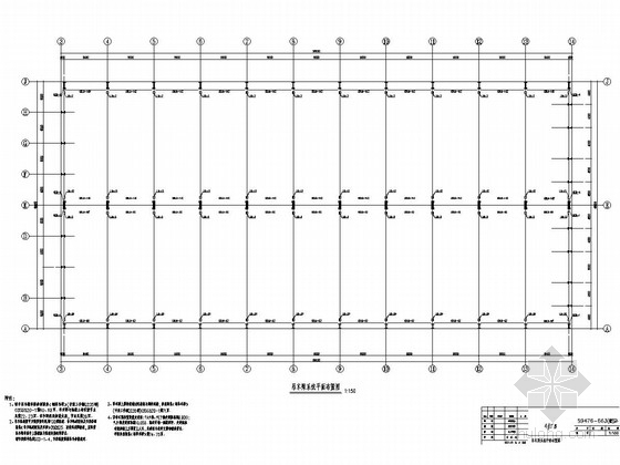 [江苏]地上单层钢结构置景棚结构施工图-吊车梁系统平面布置图 