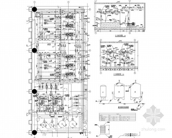 [湖北]知名93米综合办公楼给排水施工图（空调冷却塔补水 冷却循环 直饮水）-泵房大样图 