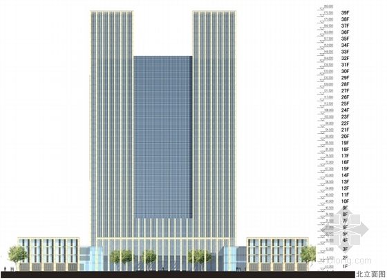 [陕西]超高层现代行政办公楼建筑设计方案文本-超高层现代行政办公楼建筑立面图