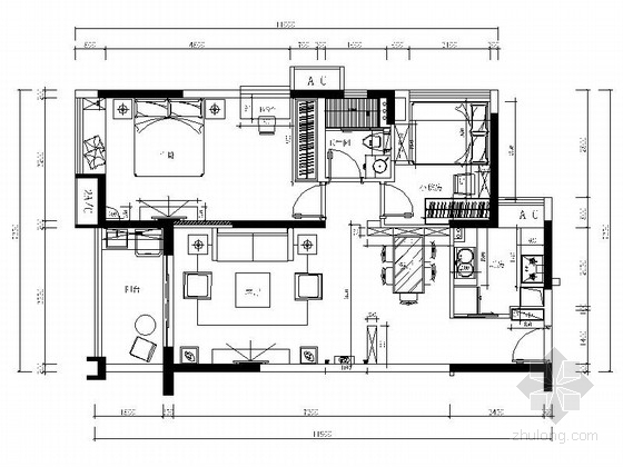 现代简约两居住宅施工图资料下载-[广东]简约大气现代两居室室内装修施工图（含效果）