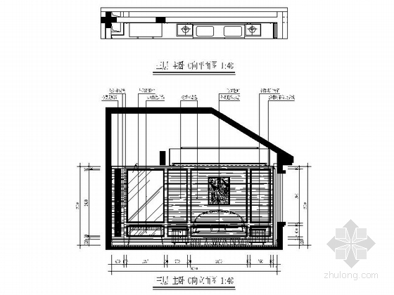 [三亚]典雅欧式三层别墅样板房CAD装修图（含效果）主卧立面图