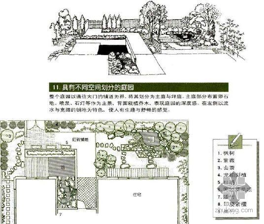 台北具有超强空间感的资料下载-具有不同空间划分的庭院景观设计图