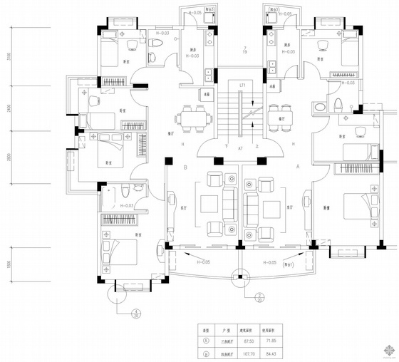 一梯二户三室资料下载-板式多层一梯二户三室二厅、四室二厅户型图(88/108)