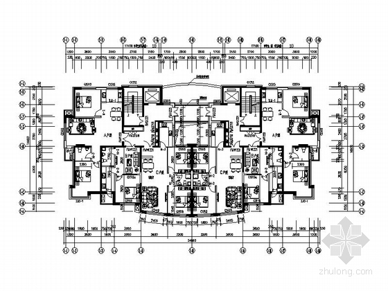 [辽宁]高层涂料外墙塔式住宅建筑施工图（含多套方案）-高层涂料外墙塔式住宅建筑平面图