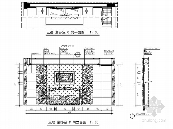 [瑞金]独创新古典欧式三层别墅样板房装修图主卧室立面图