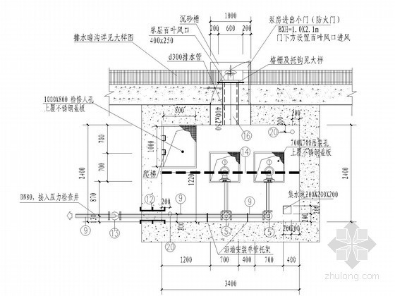 [重庆]地下通道给排水施工图纸-雨水泵房平面图 