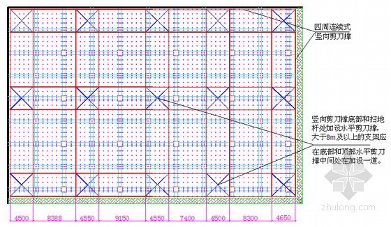 [贵州]建筑工程高大模板专项施工方案-剪刀撑的平面布置图 