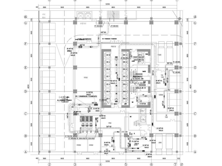 [甘肃]超高层甲级写字楼暖通全系统设计施工图（冷热源设计）-地下一层通风、防排烟、空调风系统平面图.jpg