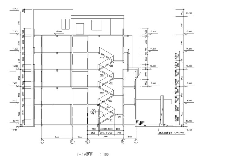 [四川]五层框架结构医院门诊楼建筑工程量计算实例（手算电算）-剖面图