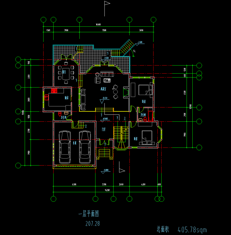 3层独栋别墅建筑方案设计（CAD）-一层平面图