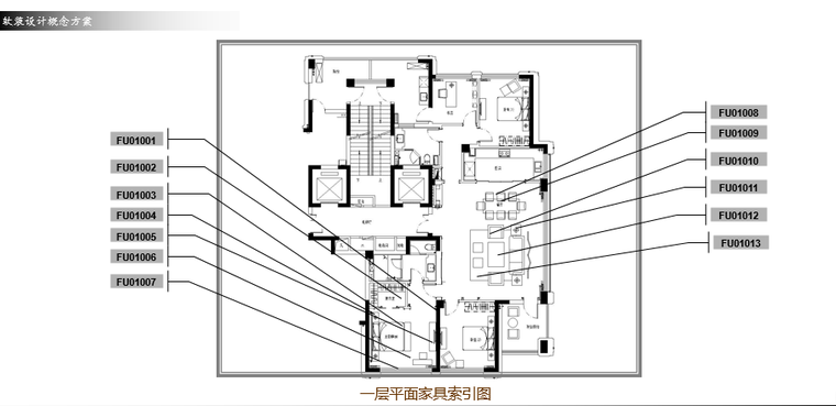 现代简约风格室内设计软装概念方案-一层平面家具索引