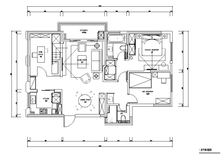 [浙江]原木简约住宅空间设计施工图（附效果图）-一层平面布置图