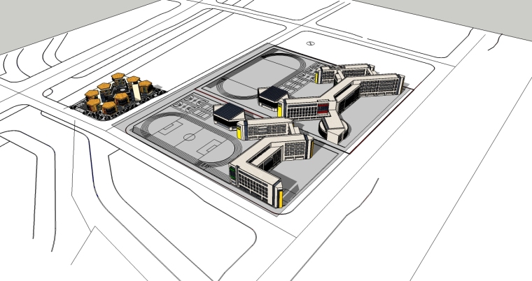 学校操场3d模型资料下载-现代风格中学建筑设计模型