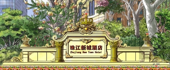[广州]奢华型欧式皇家酒店景观规划设计方案（知名地产公司项目）-景观效果图