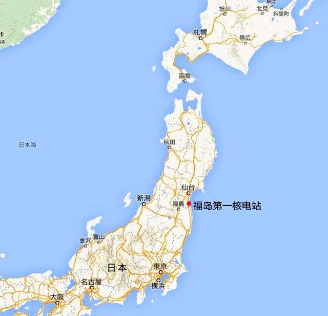 福岛第一核电站位置示意图