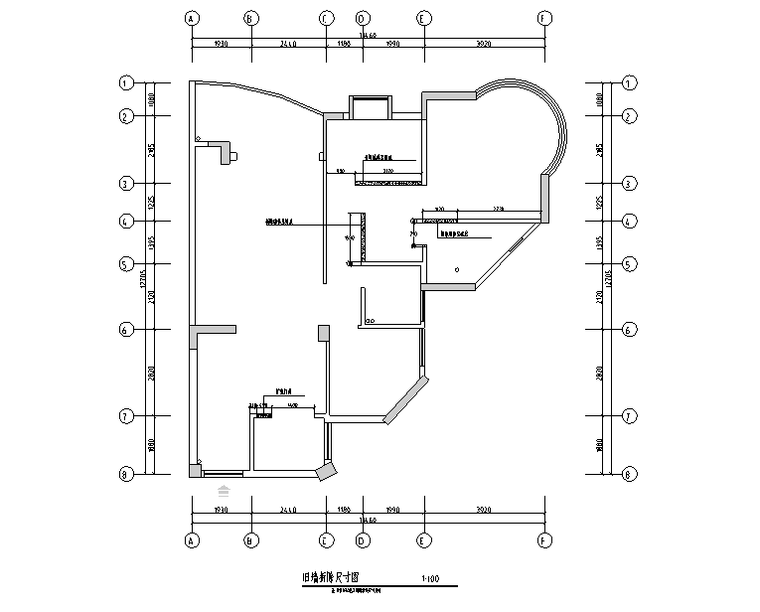 现代简约极简主义三居室住宅空间设计施工图（附效果图+软装表）-旧墙拆除尺寸图