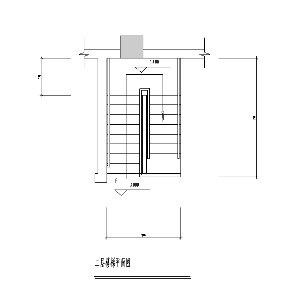 钢结构楼梯大样图-二层楼梯平面图