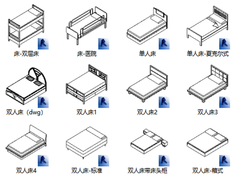 新中式住宅家具资料下载-BIM族库-建筑-家具-普通床