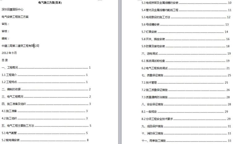 深圳田厦国际中心电气施工方案(范本)-目录