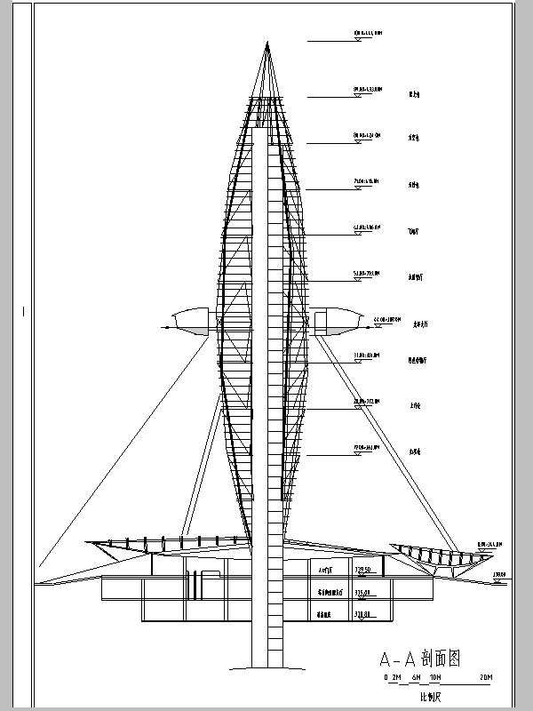 观光塔建筑施工图设计资料下载-火箭型观光塔建筑设计方案初设图CAD