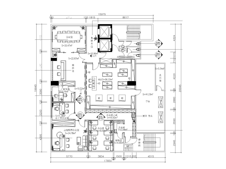 高层现代二居室内装修图资料下载-现代简约风格办公空间室内装修全套施工图（附效果图）