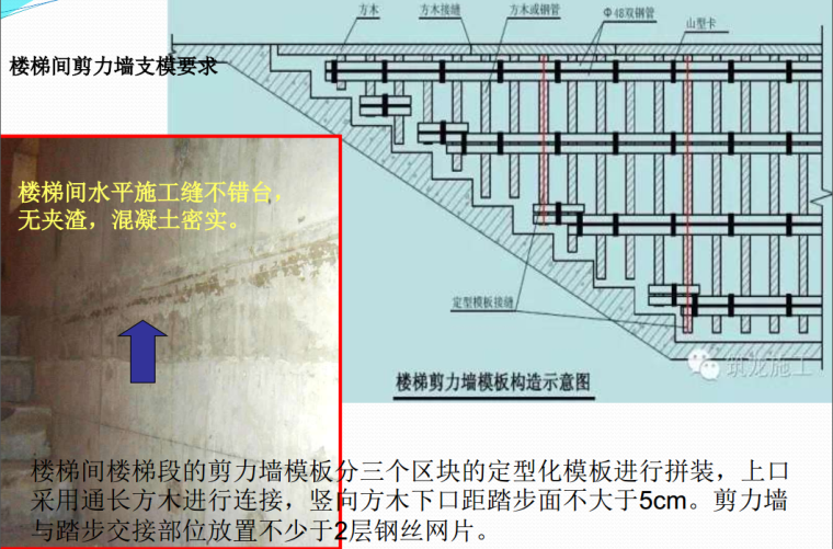 建筑工程模板工程施工技术制作安装要点解析（附配模图，200余页）-楼梯间剪力墙支模要求