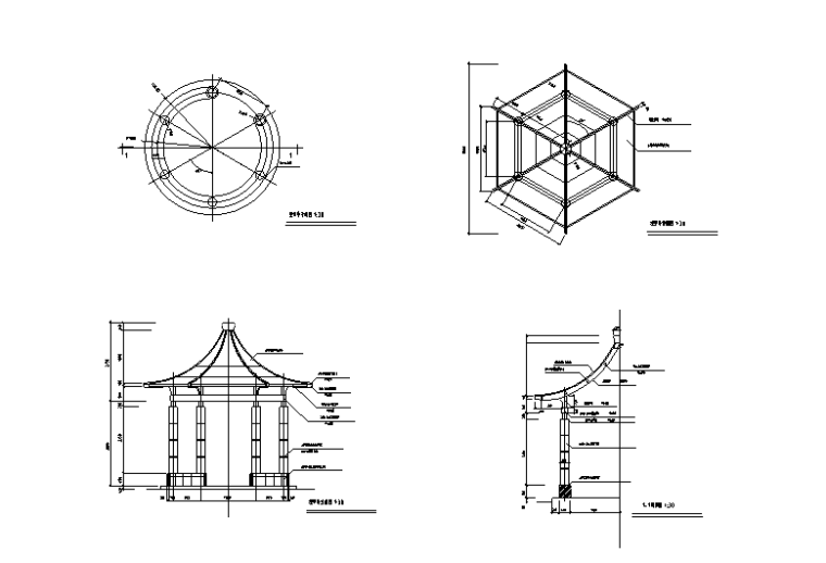 龙游滨河绿地CAD施工图.(硬质景观,特色廊架结构详图、四角亭平立面图、厕所平面图等)-亭子详图