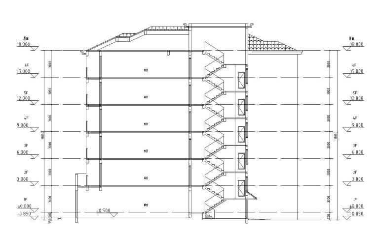 [重庆]多层现代简约中式住宅建筑设计方案文本（含CAD）-多层现代简约中式住宅建筑剖面图