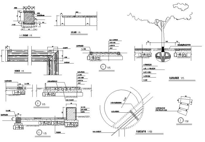 生态修复运河公园景观设计全套施工图-树池坐凳设计详图