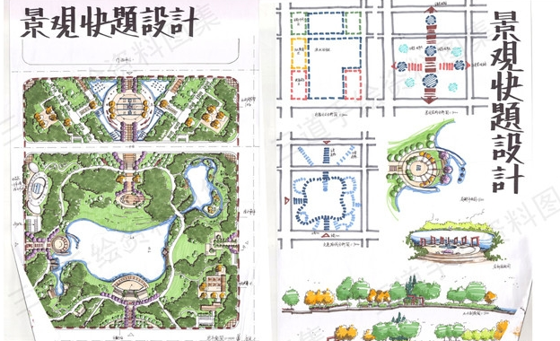 30套景观广场手绘资料下载-滨水景观空间手绘快题设计30例