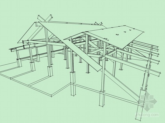 钢结构棚顶模型资料下载-坡顶建筑结构SketchUp模型