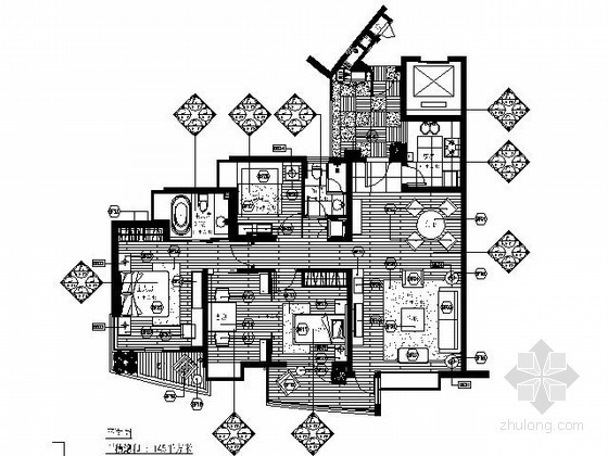 145平米室内施工图资料下载-[南京]145平米现代四居施工图